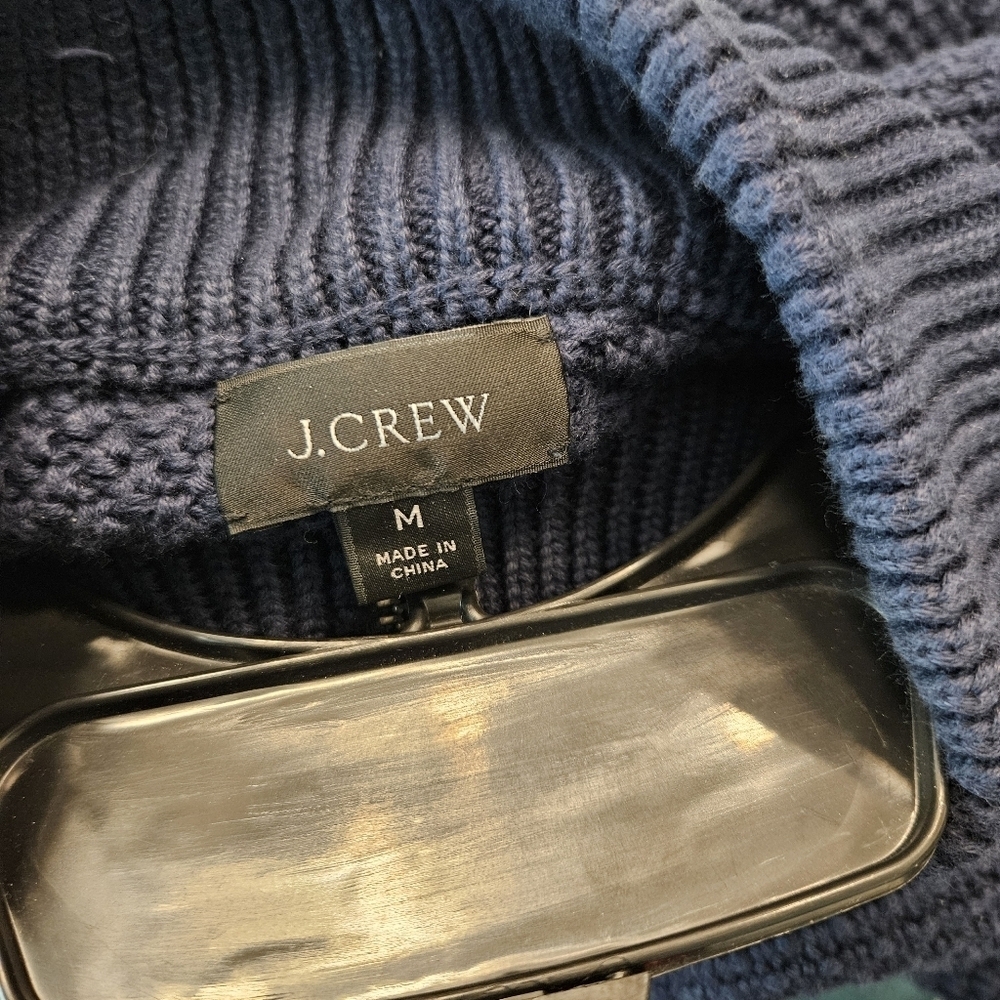 J.CREW Cotton half-zip sweater in rustic moss stitch Size Medium Navy - Picture 7 of 9